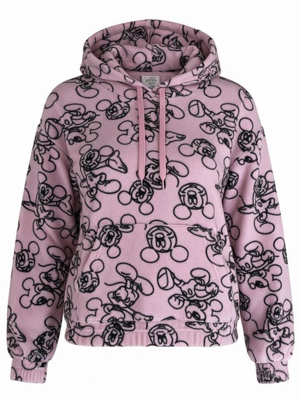 Y2K Disney Mickey Mouse Pink Fleece Hoodie XL | Vintage Cartoon All Over Print